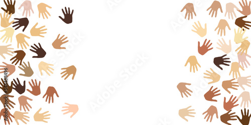 Human hands of various skin tone silhouettes. Crowd concept. Cosmopolite