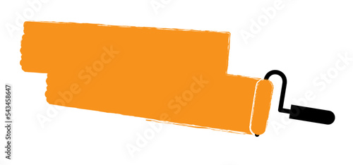 For orange the world. Painted the wall and paint roller. Paintbrus sign. Brush stroke background. Color trail of paint texture. Flat vector cartoon sign. Painting, Rollers tool icon.
