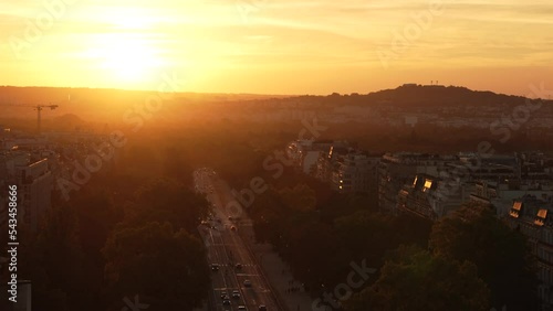 Paris golden hour sunset mountain view from Triumphal Arch, France
