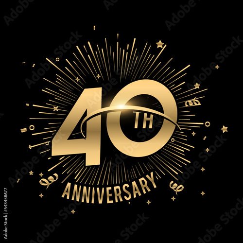 Happy 40th Anniversary. with fireworks and star .Greeting card