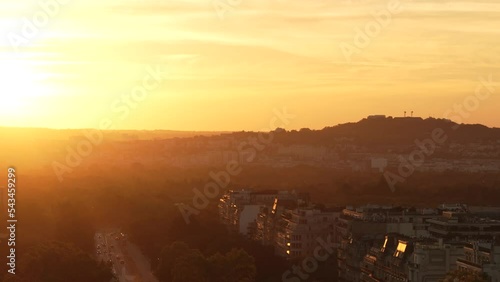 Paris golden hour sunset mountain view from Triumphal Arch, France