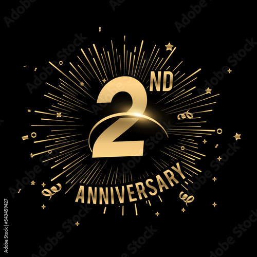 Happy 2nd Anniversary. with fireworks and star .Greeting card