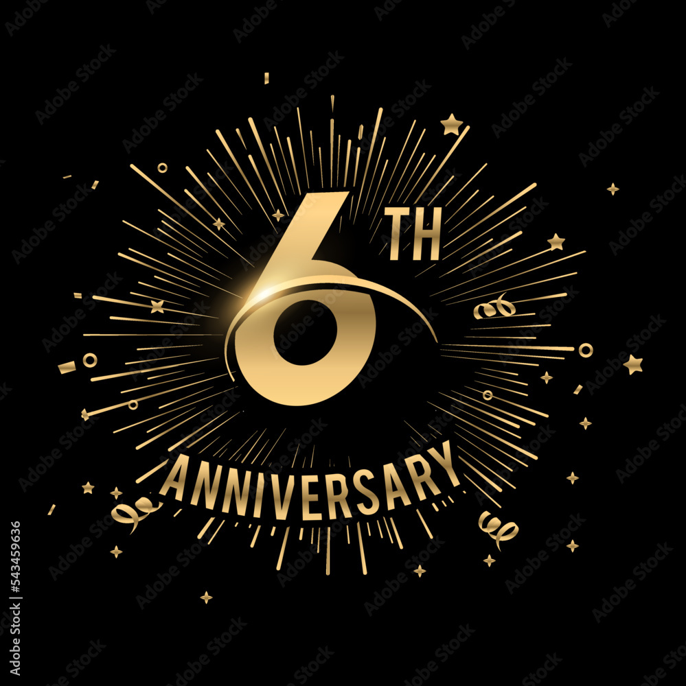 Happy 6th Anniversary. with fireworks and star .Greeting card - obrazy, fototapety, plakaty 