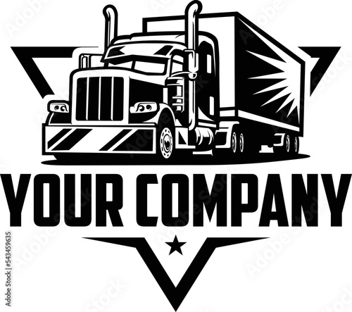 Trucking Company Ready Made Logo Emblem Vector. Semi Truck 18 Wheeler Logo