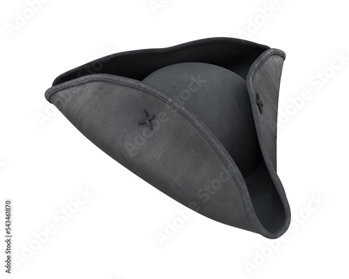 Leather black pirate hat on a white background, 3d render