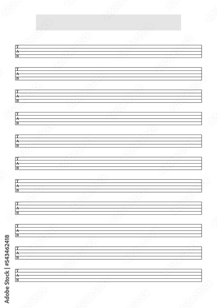 Blank Ukulele or Bass Guitar (5 strings) tablature sheet template to Blank Ukulele or Bass Guitar (5 strings) tablature sheet template to