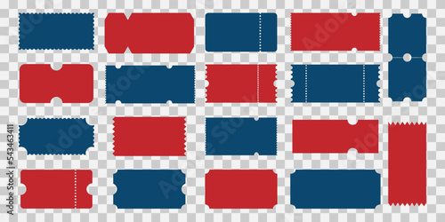 Blank coupon templates .Blank tickets template.Empty ticket card icons . Coupon cards ,tickets,gift vouchers or certificates.Set of colorful coupons on transparent background.