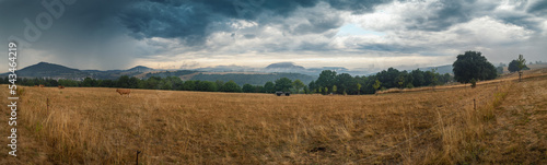 Panorama Philippsthal Hesse morning with clouds and fog 