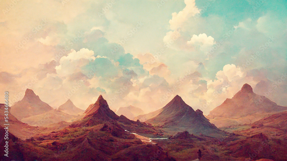 Fototapeta premium landscape, nature, mountains, sky, clouds, fantasy, digital illustration