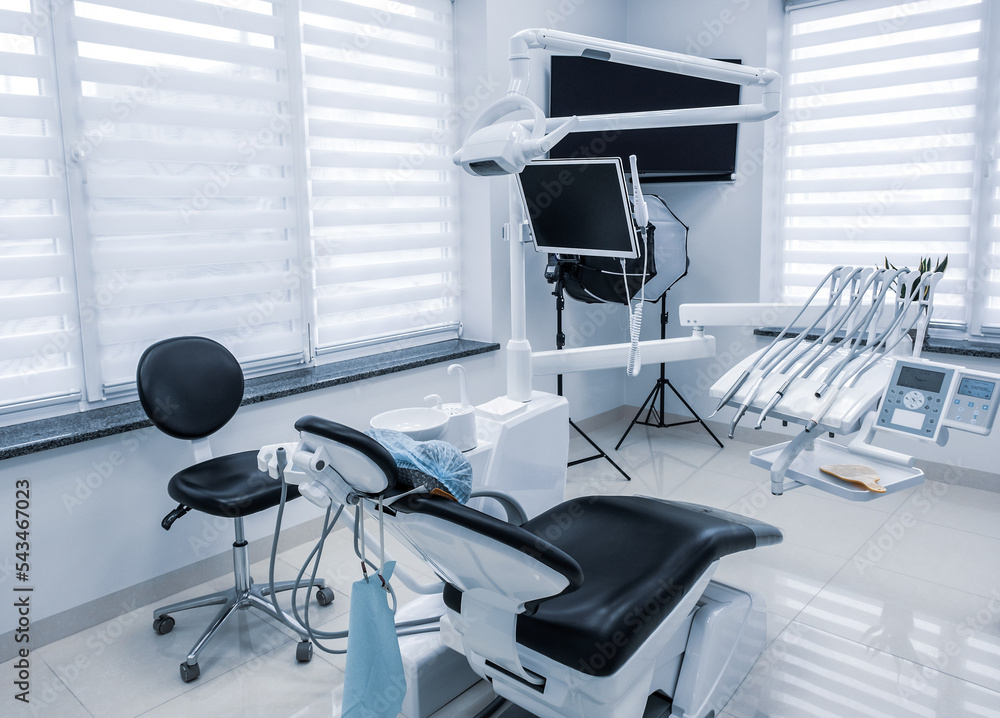 Modern dental practice. Dental clinic interior with working tools
