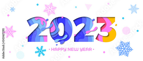 Stampa su tela 2023 Happy New Year paper cut greeting card
