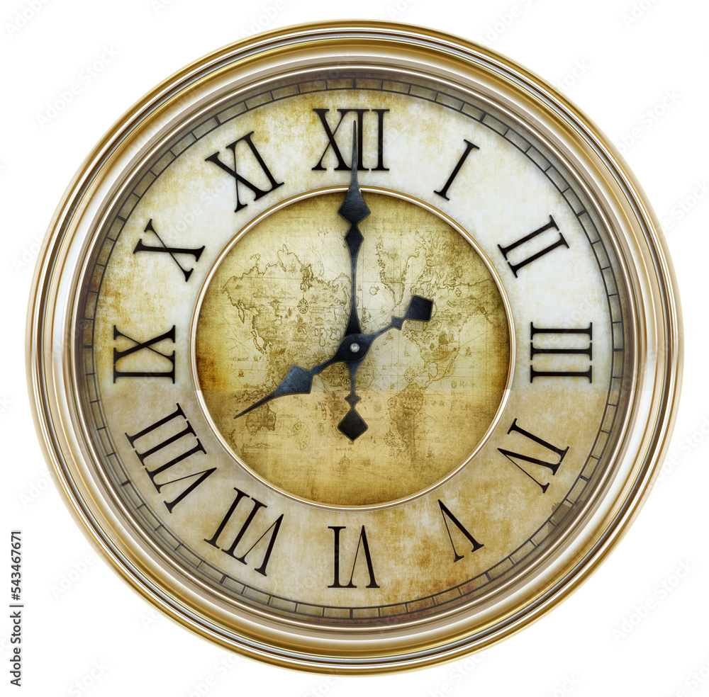 Antique clock on transparent background. - obrazy, fototapety, plakaty 