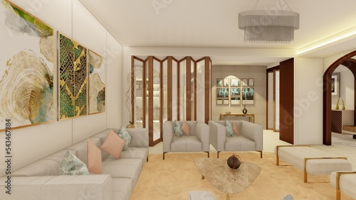 Modern living room interior scene 3d rendering AI generated