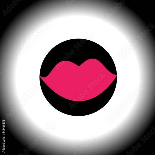 Creative pink lips art on round shaped black and white background