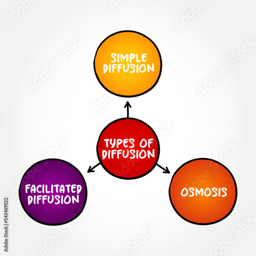 Types of Diffusion is the net movement of anything generally from a region of higher concentration to a region of lower concentration, mind map concept background
