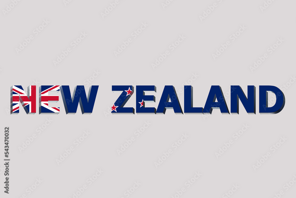 3D Flag of New Zealand on a text background. 3D Flag of New Zealand on a text background.