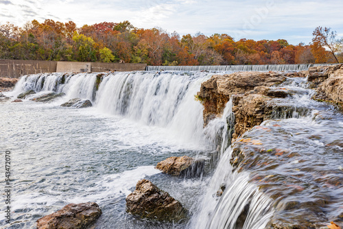 Overcast view of the fall color of Grand Falls