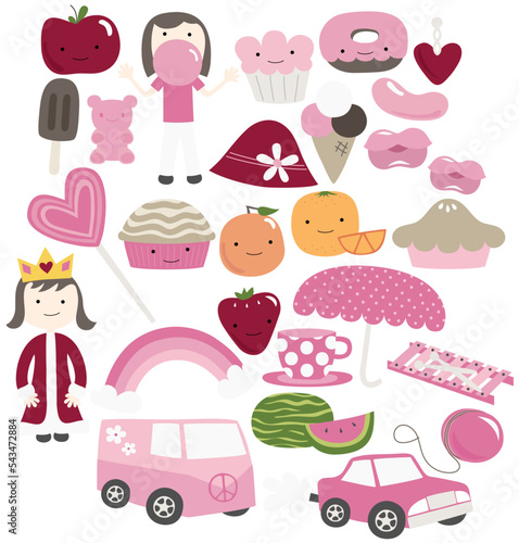 set of girl-themed design elements for flashcards a-z