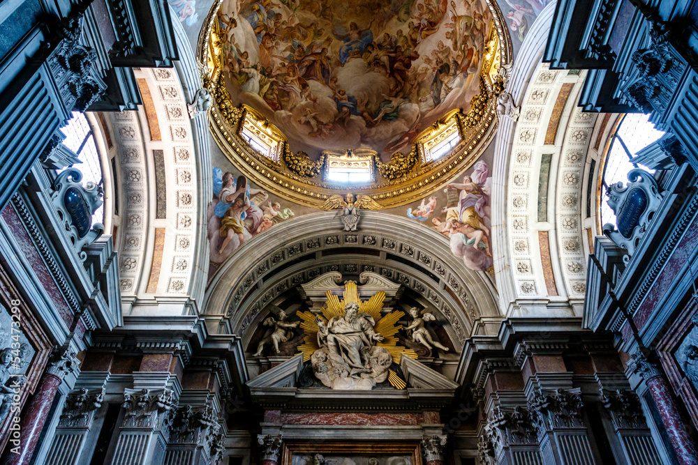 Fototapeta premium Rich decorated ceiling and interior of the Santa Maria del Carmine church in Florence, Italy, Europe