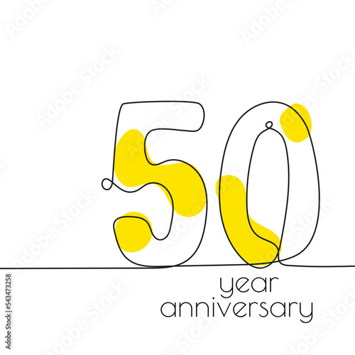 50 year anniversary. Vector illustration 50th hand drawn with continuous line.