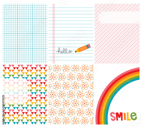 journal cards school patterns with pencils and paper