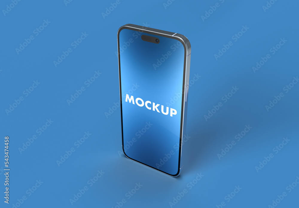 Silver iPhone 14 Pro Max Mockup in a Simple Blue Background Isometric ...