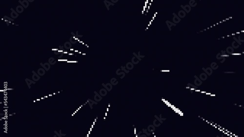 Looped minimalistic background with moving pixel rays. Pixel retro 8 bit background. The concept of space flight, supersonic speed. 4K video