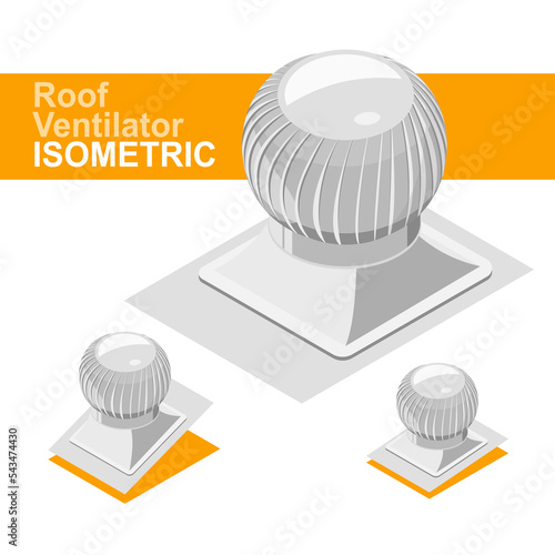 roof top ventilator roof air vent fan custom isometric roof angle vector set isolated