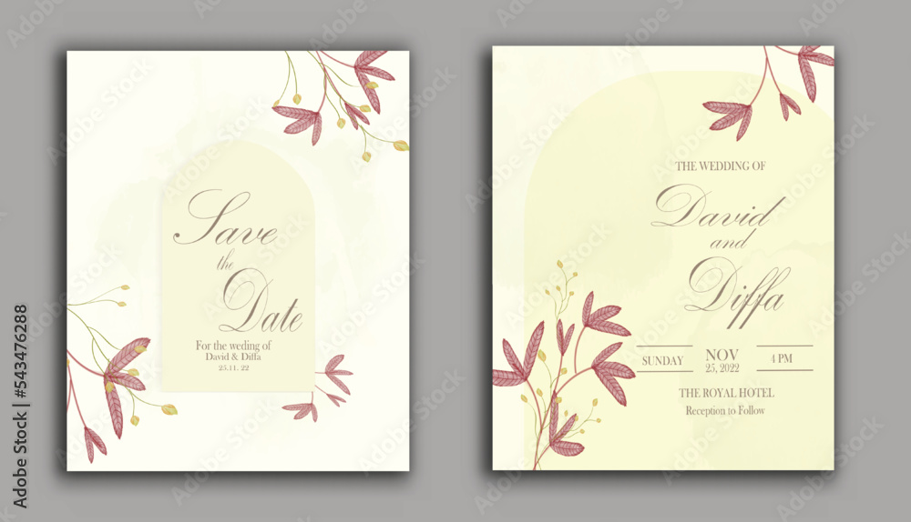 Obraz premium vector elegant and simple wedding invitations with watercolor elements