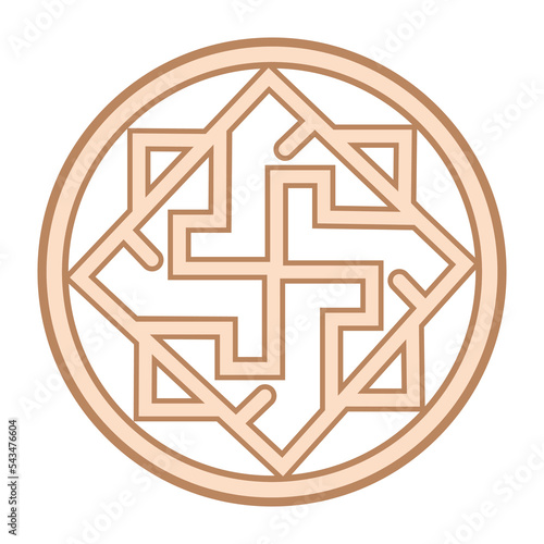 Valkyrie, an ancient Slavic symbol, decorated with Scandinavian patterns. Beige fashion design