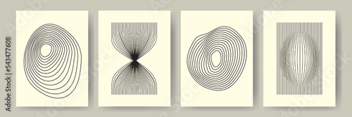Set of aesthetic minimalist artistic geometric compositions. poster vintage line wave