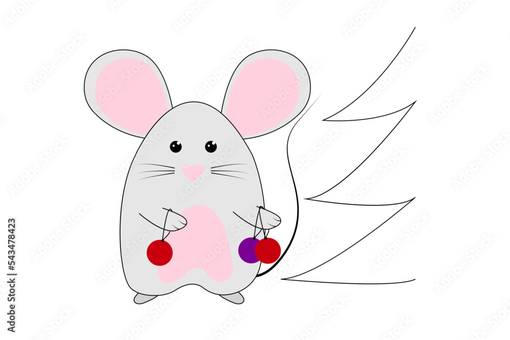 Mouse with Christmas balls.Illustration for greeting cards, calendars, prints etc. Hand draw mouse for Christmas design.Vector cartoon illustration isolated on white background Mouse with Christmas balls.Illustration for greeting cards, calendars, prints etc. Hand draw mouse for Christmas design.Vector cartoon illustration isolated on white background