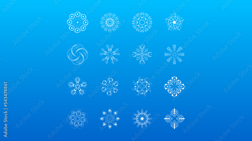 Set White Colleciton Line Snowflake Winter Decoration Elements Vector Design Style