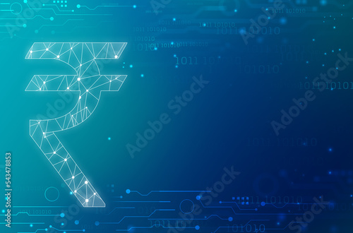 digital rupee concept with blue and green background inr rupee symbol