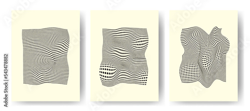 Set of aesthetic minimalist artistic geometric compositions. poster vintage line wave