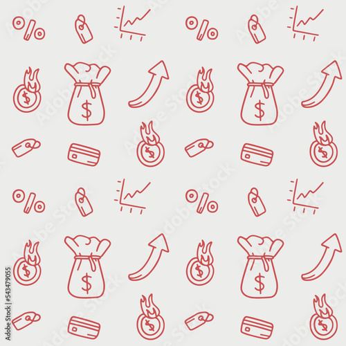 Financial crisis seamless doodle pattern design, inflation repeat background template, increasing prices icons, depriciation vector, high gas bill repetitive illustration, surface wallpaper