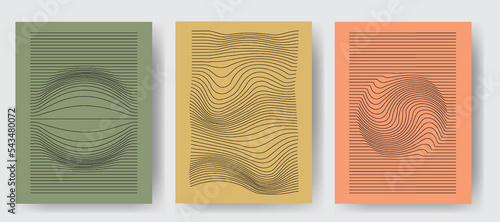 Set of aesthetic minimalist artistic geometric compositions. poster vintage line wave
