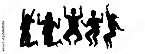 group of people jump silhouette. celebration sign and symbol. friends hooray vector illustration.