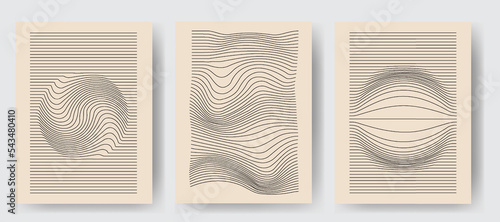 Set of aesthetic minimalist artistic geometric compositions. poster vintage line wave