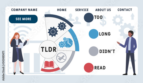 TLDR - Too Long Didn't Read acronym. business concept background. vector illustration concept with keywords and icons. lettering illustration with icons for web banner, flyer, landing