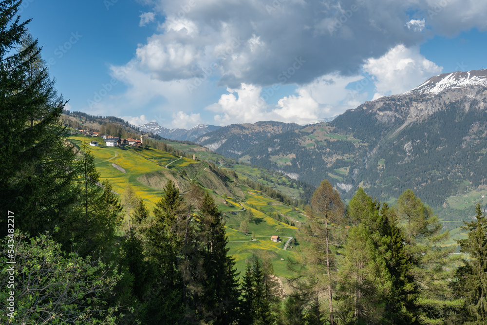 The village of Mathon high above the valley of Schams, Grisons, Switzerland