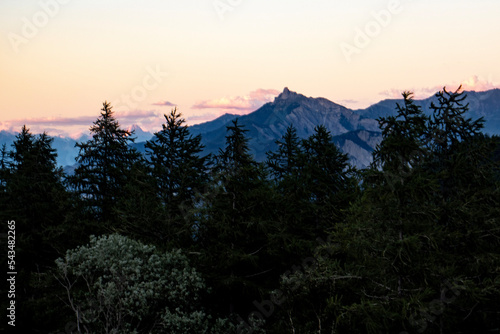 Fototapeta góra drzewa las alpy chmura