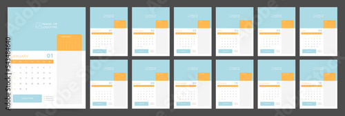 2023 Calendar template design. Week starts on Sunday blue office calendar formwork and study. Desktop planner in simple clean style. Corporate or business calendar. English vector calendar layout.