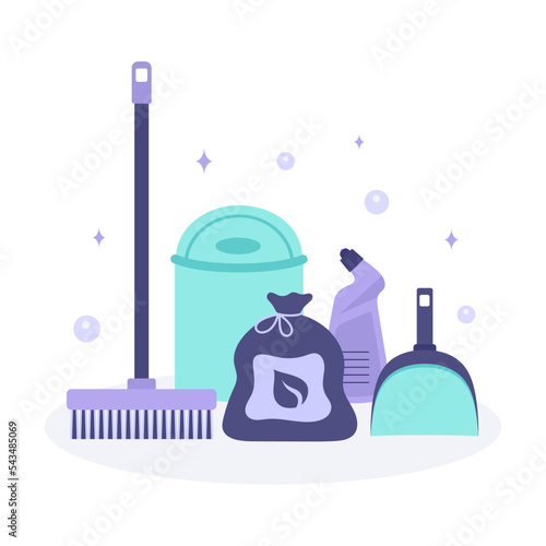 cartoon vector illustration of house cleaning supplies