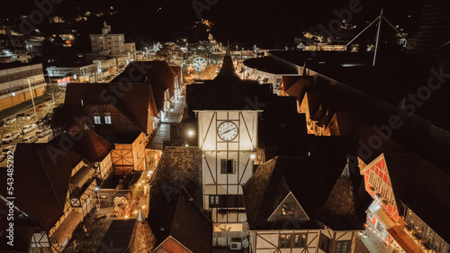 aerial image of Vila Germânica Park at night, Blumenau city, Santa Catarina, southern Brazil, oktoberfest, easterfest, decoration, lights