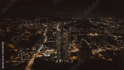 aerial image of  Blumenau city,at night, Santa Catarina, southern Brazil, downtown lights