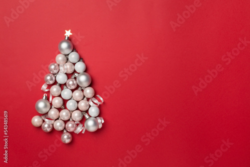 Christmas tree made of bauble decoration  top view