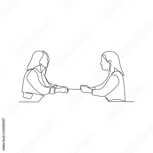 Vector illustration of two girlfriends drawn in line-art style