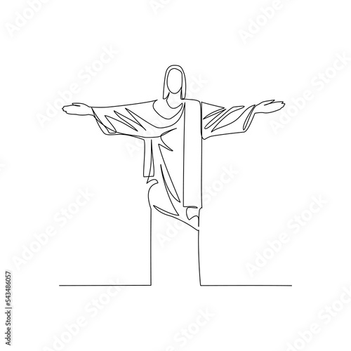 Vector illustration of Christ the Redeemer Statue drawn in line art style