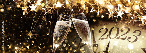 Obraz na plátne New Year's Eve 2023 Celebration Background with Champagne